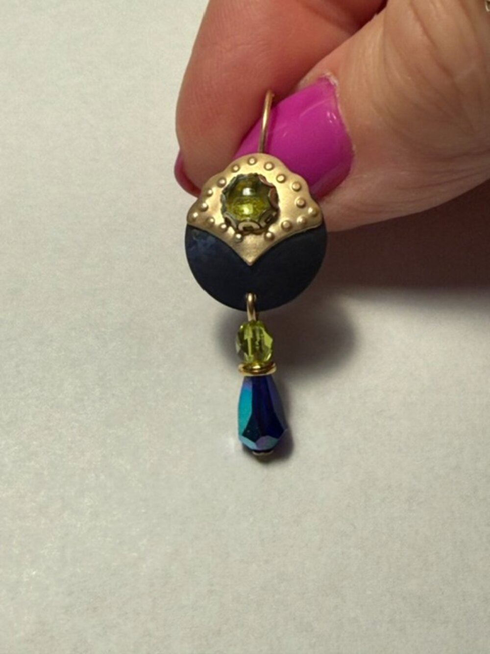 Vintage Holly Yashi Signed Niobium & Art Glass Teardrop Earrings